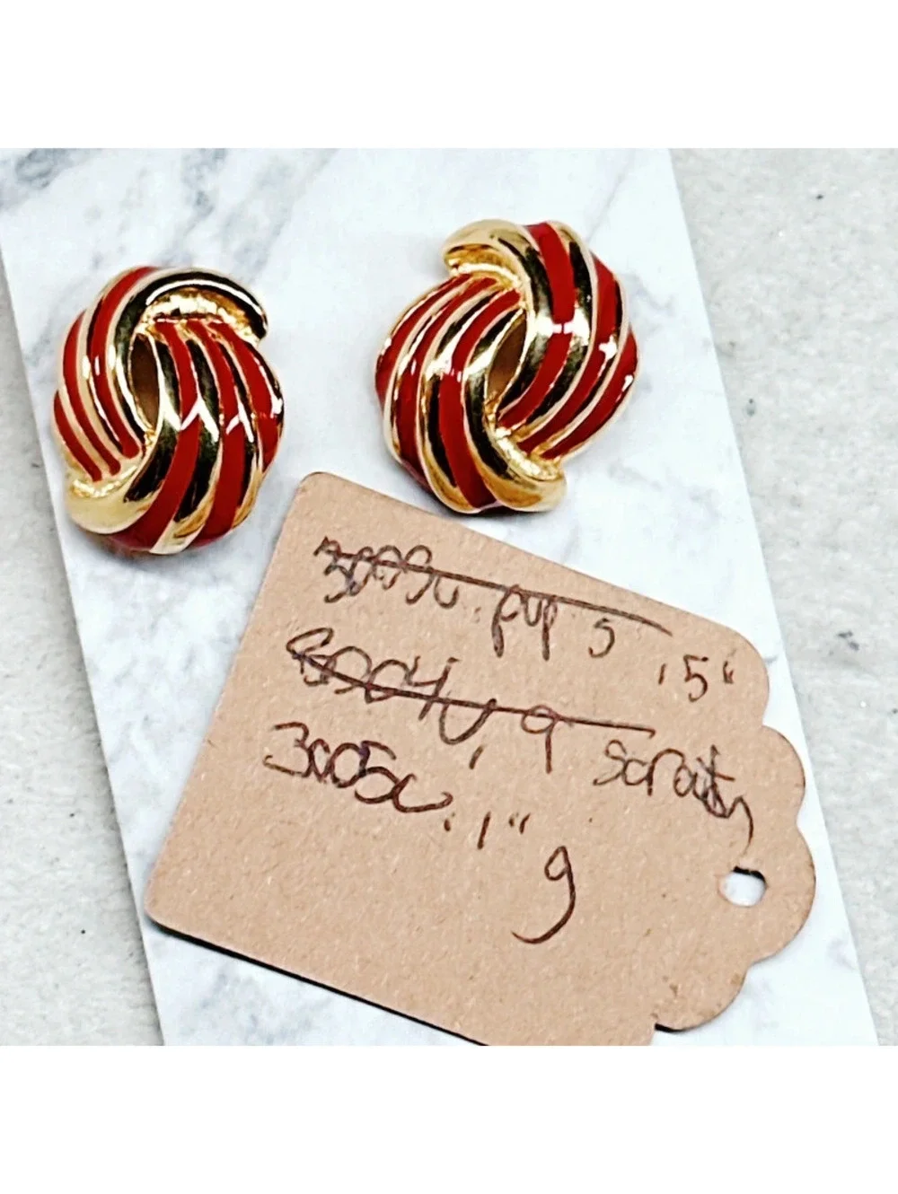 3005u. Red Enamel Vintage Earrings Costume